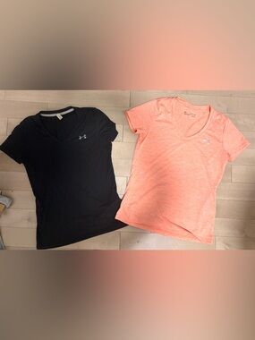Under Armour V-Neck Tee Pair in Black and Coral Heather